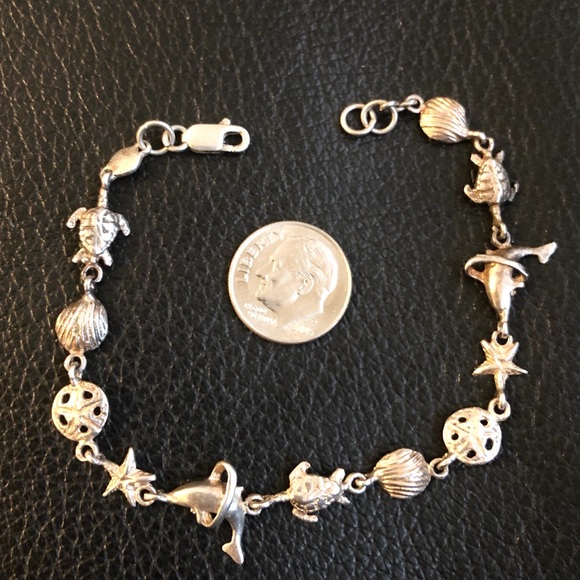 Sterling silver 925 nature dolphin turtle bracelet - Picture 2 of 4